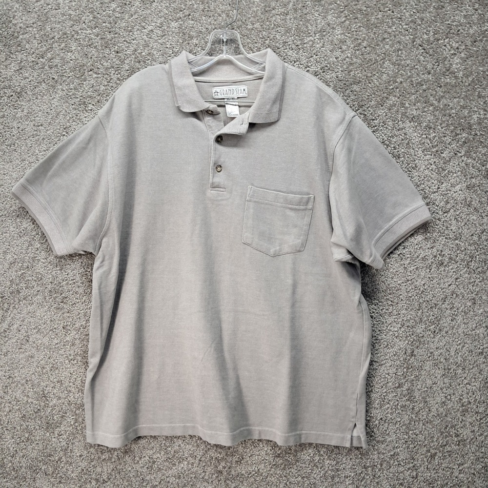 Grand Slam Mens XL Tan Short Sleeve Pocket Polo Shirt Cotton Blend Khaki XL/XG